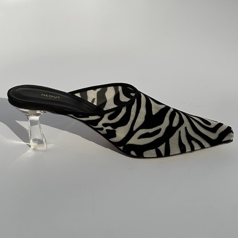 Neous Electra 65mm Mules Slides Heels Black Velvet Cream Mesh Clear Heel 36.5 - Picture 6 of 16